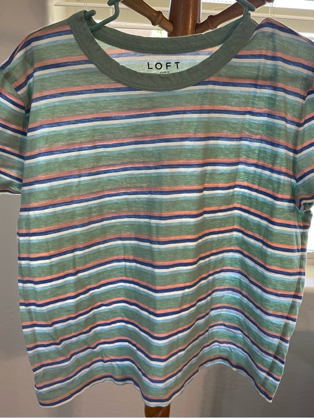 LOFT Multi-Stripe Crewneck Tee in 100% cotton